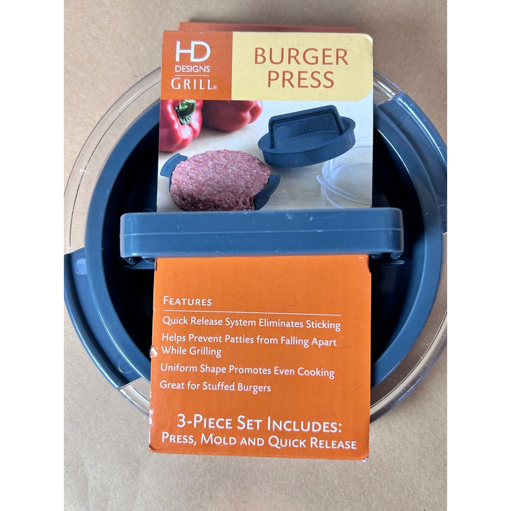 HD Designs Grill Burger Press 3-Piece Set Quick Release Gray 40141KR